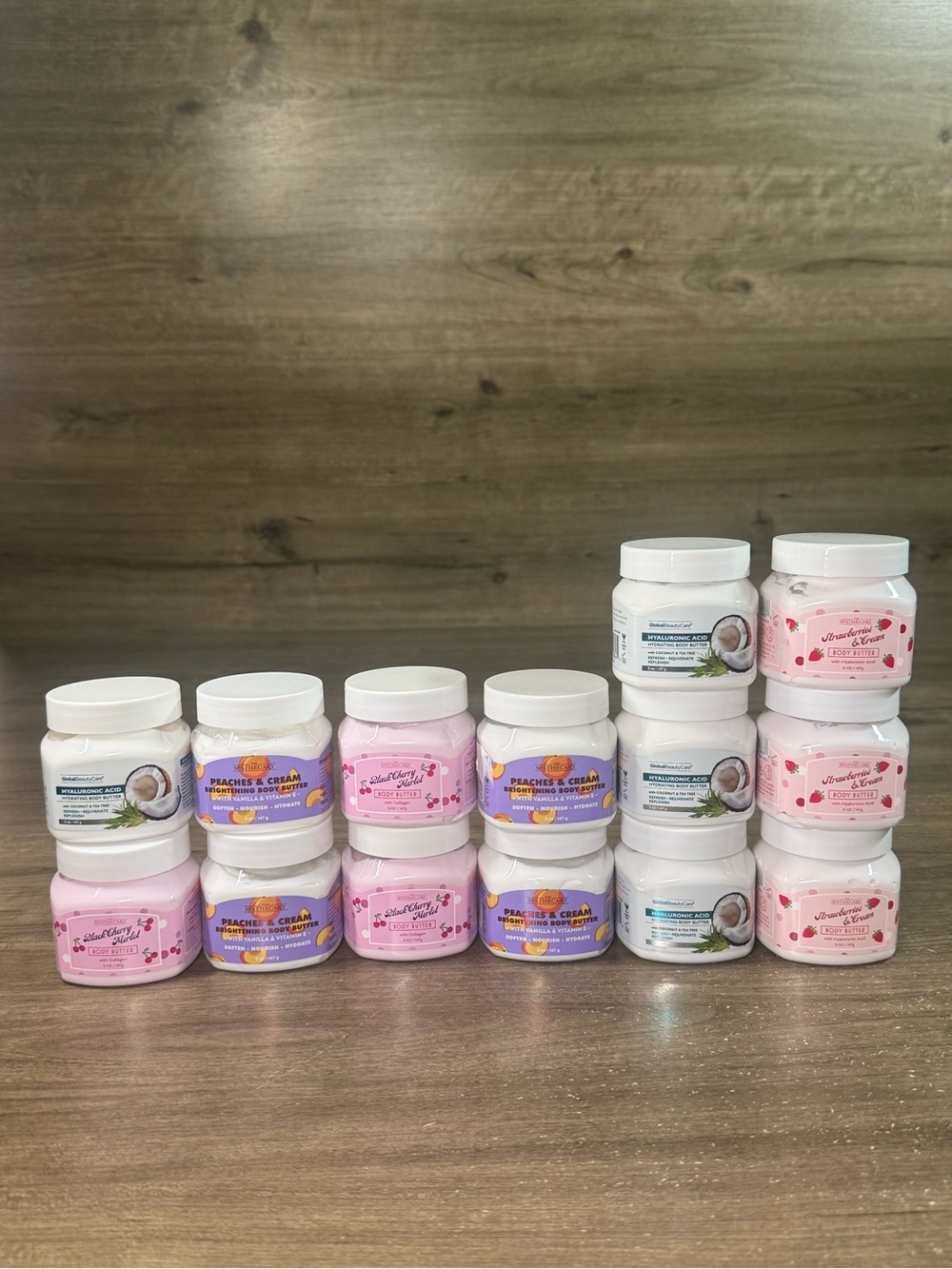 NIB (14) Body Butter Lot Hyaluronic Acid, Peaches & Cream, & Black Cherry Merlot